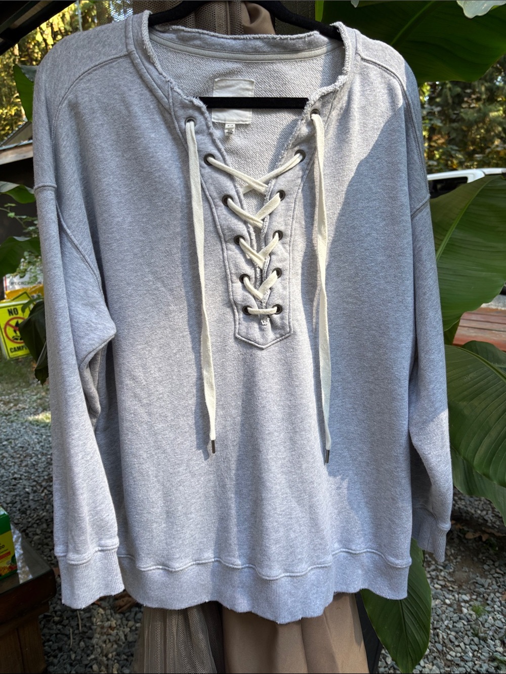 aerie Light Gray Lace-Up Sweatshirt